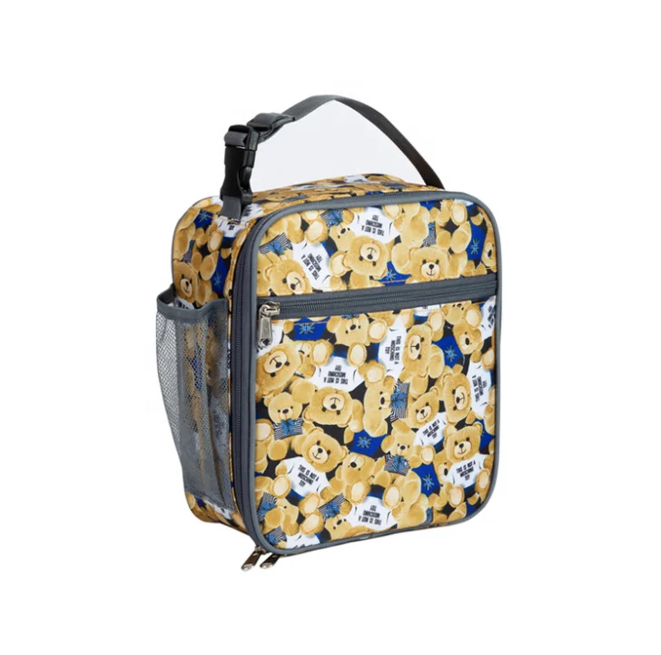 Custom Cartoon Pattern Lunch Bag for Student Children Square Portable Lunch Tote Waterproof Oxford Cooler Bag