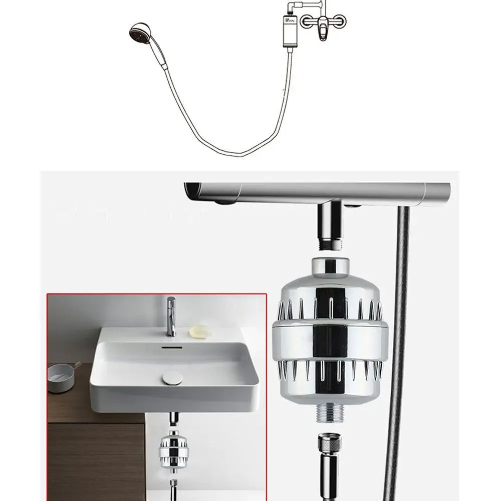 New Shower Head Filter Hard Water Softener Chlorine Removal Cotton 10-15 17 Shower Filter with VC and PP Color Box Manual ABS+SS