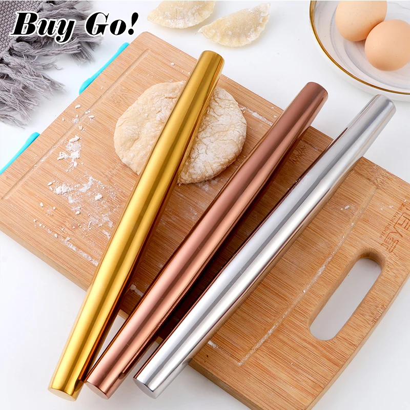 Baking Tools Cake Pizza Pasta Baker Roller Stainless Steel Dough Wrapper Rolling Pin