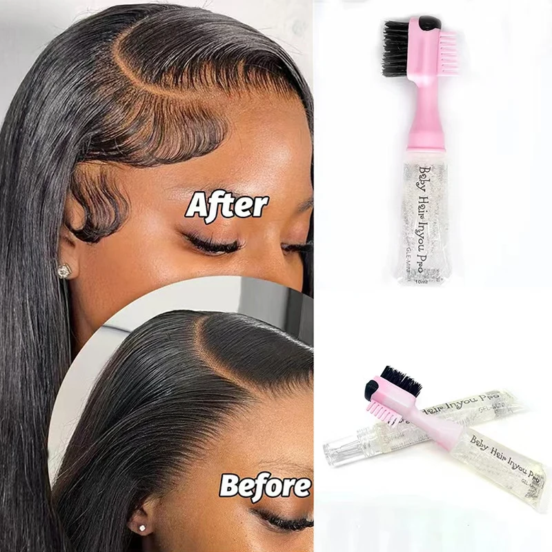 Custom Logo Baby Hair Gel Brush 3 in 1 Strong Hold Edge Control Waterproof Gel Tube for Natural Hair
