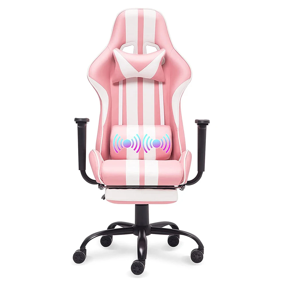 comfortable leather silla gamer kawaii pink game chair with footrest massage gaming chair