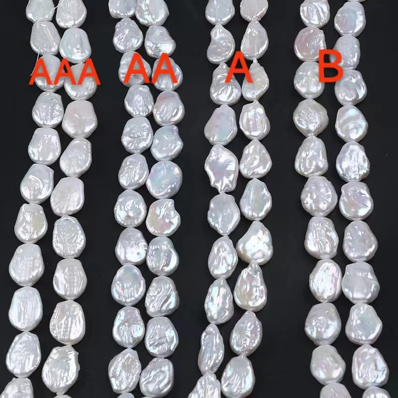 16-18mm AAA AA A B natural white real loose freshwater keshi tail drop coin baroque pearl strand for jewelry making