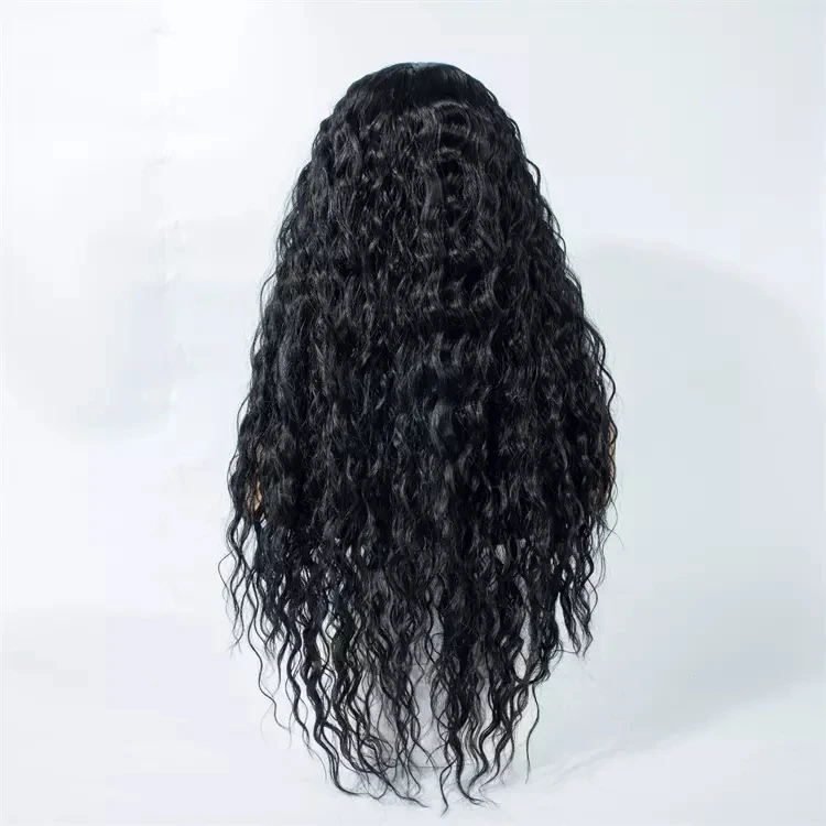 New Temperature Fiber long Curly Synthetic Wigs Natural Looking  Black water wave lace front wig for black Women