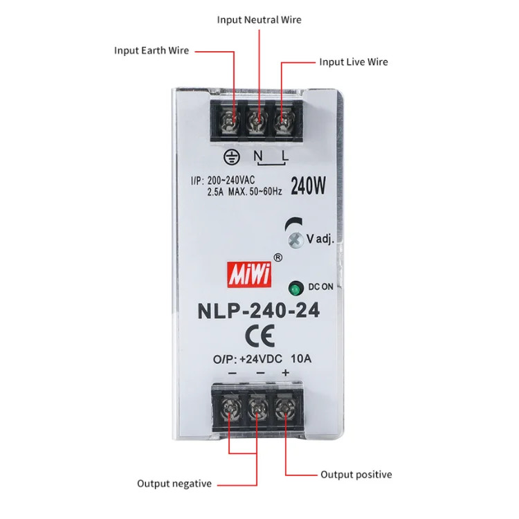 MiWi NLP-240-24 Din rail fixed industrial power supply 24VDC 10A LED Switching Power Supply 240W