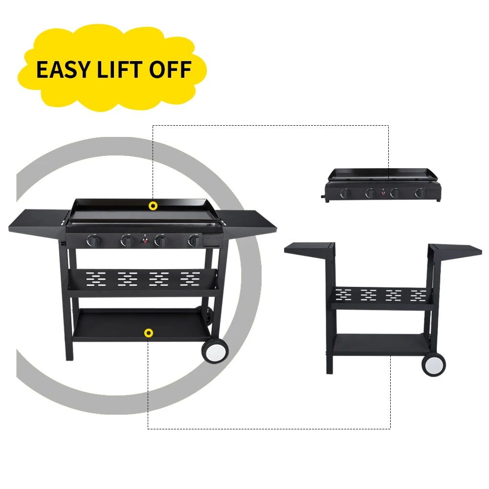 4 Burners Flat Top Gas Grill Stove Flat Top Griddle Professional Outdoor Griddle With Side Table