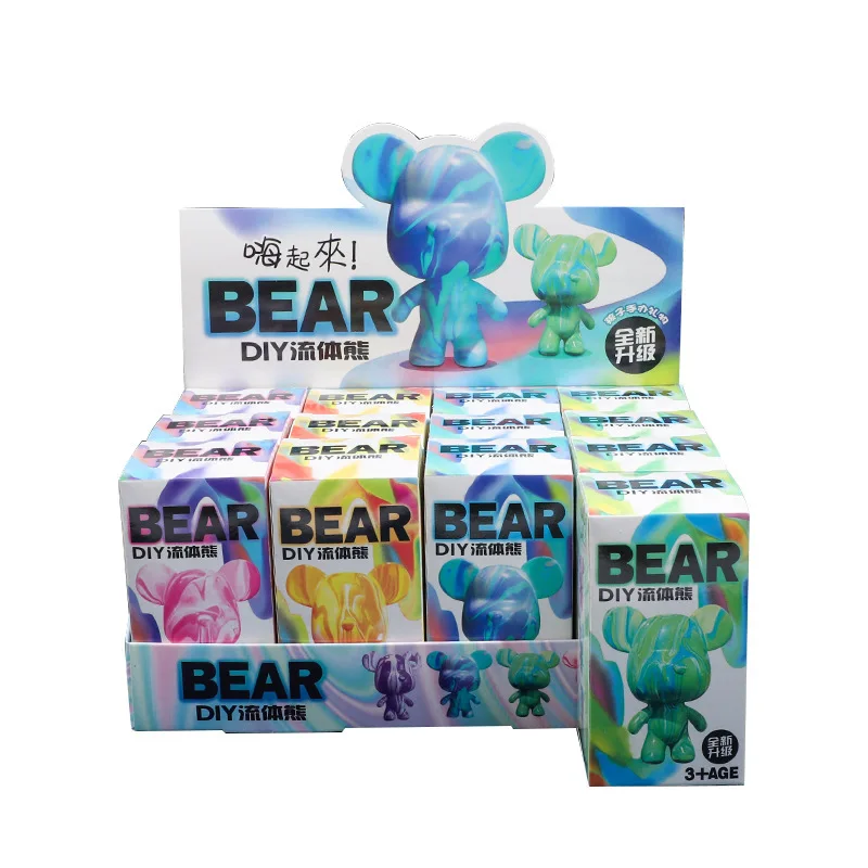 T219 New Product DIY fluid bear keychain material package for children handmade painted toy
