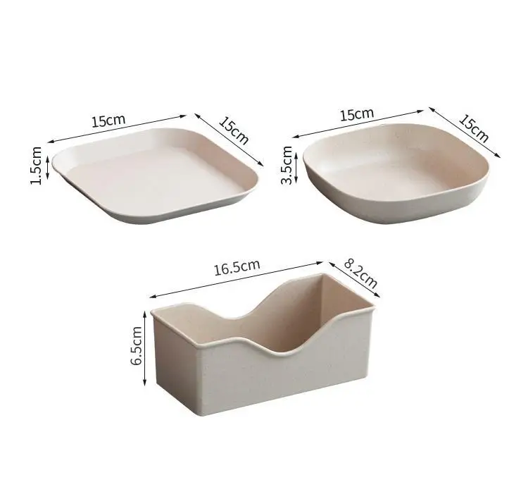 Wheat Straw Plate Set Can Be Reused 5 Pieces Plus 1 Plate Holder Suitable for Salads Desserts Appetizers Fruits Snacks Bread