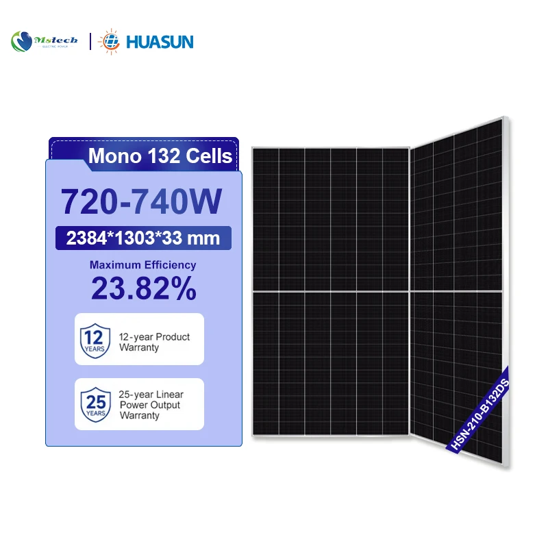 Huasun Hjt Bifacial 720W 725W 730W 735W 740W Коммерческая солнечная панель 210 мм 132 элементы панели soares Stocks Rotterdam
