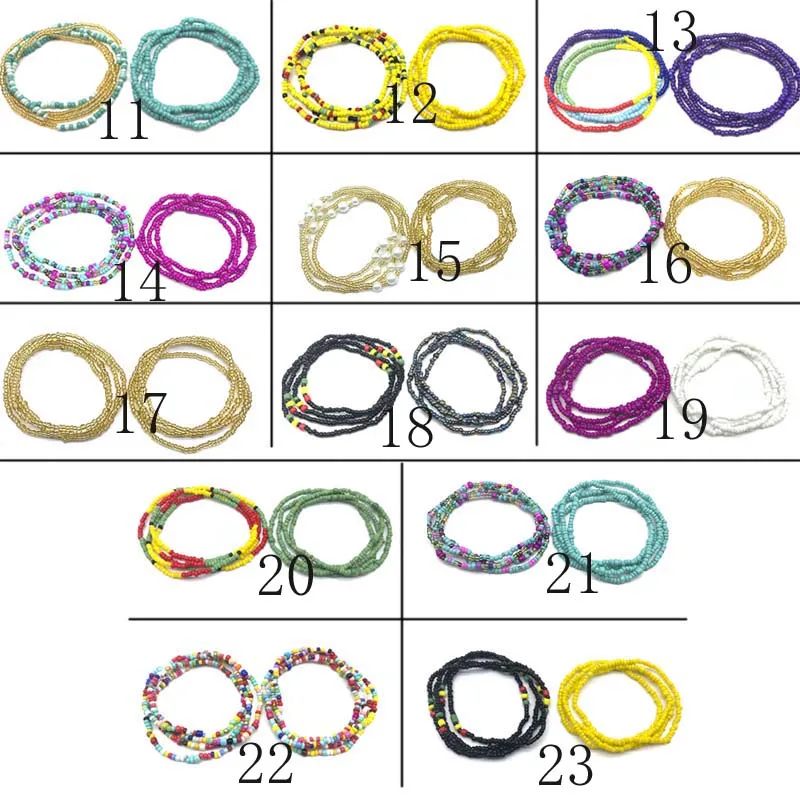 
2 PCS /Set simple beach rice beaded waist chain bikini chain belly manual rice bead elastic rope waist chain women bracelet 