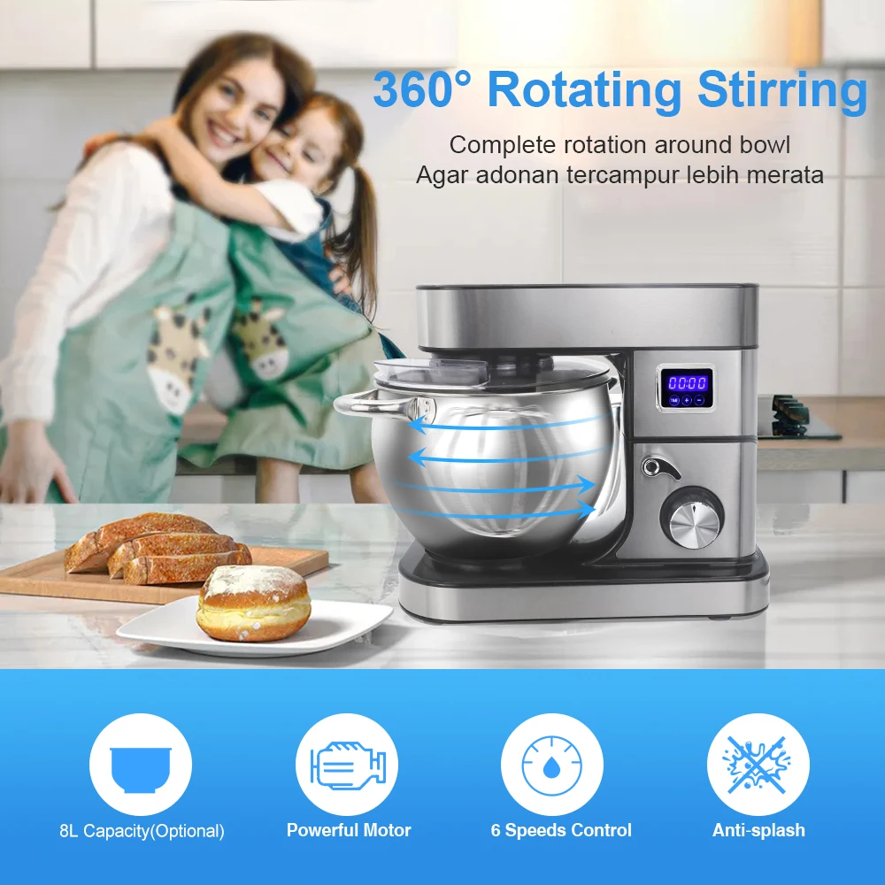 China Factory OEM ODM 2000W Stand Mixer 6 Speed Cake Mixer with Dough Hook Wire Whip