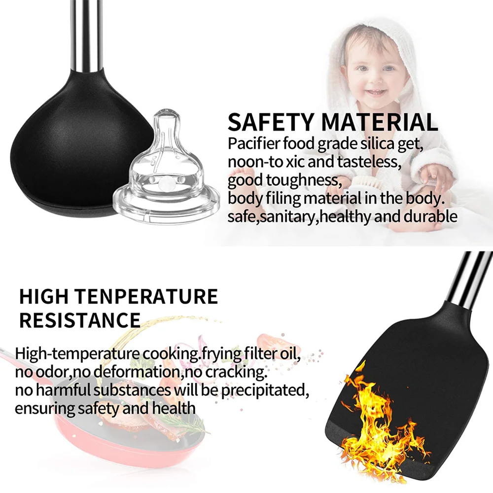 Low price Cooking utensil Silicone kitchen accessories Heat Stainless Steel Handles Spatula Nonstick Cookware Kitchen tools set