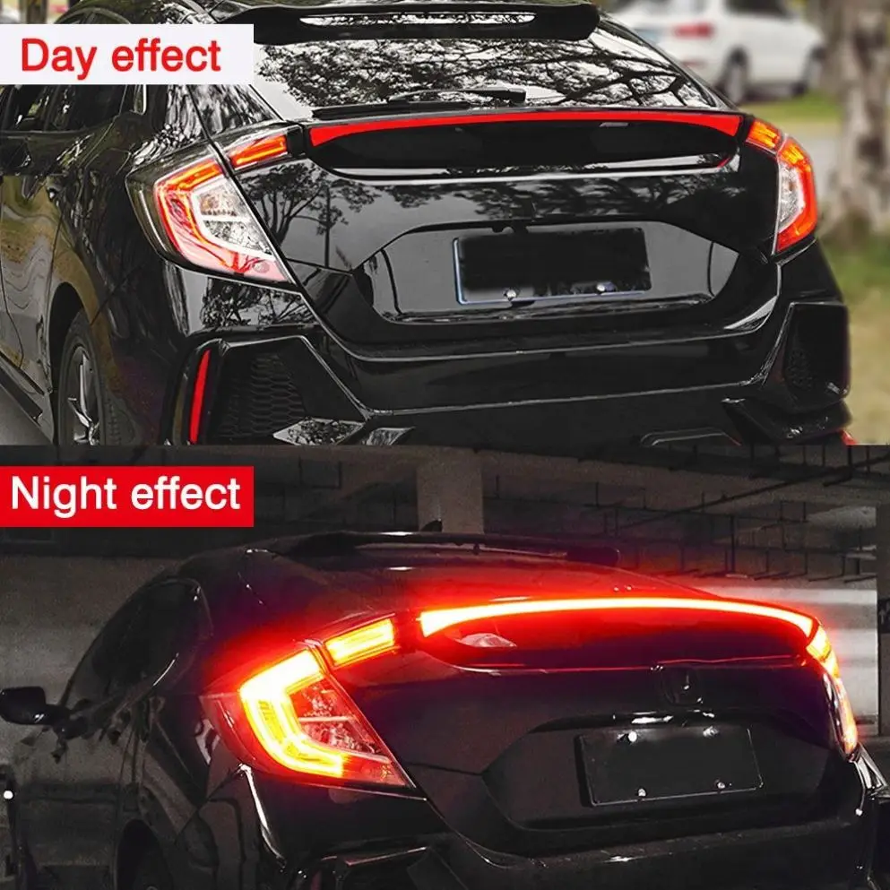 Fits For 10th Gen Honda Civic Hatchback 2016-2021 Rear Center High Mount Stop LED Lamp Warning Light Streamer Through Tail