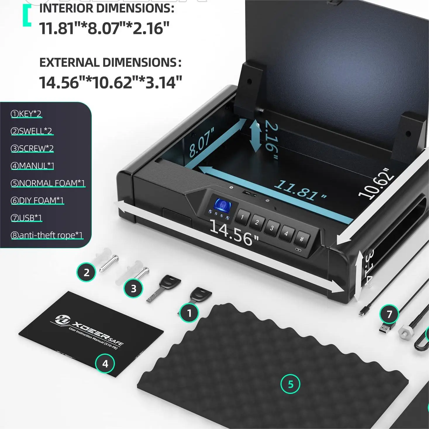 Facial Recognition Gun Safe Suitable for home nightstand, and car use safe box