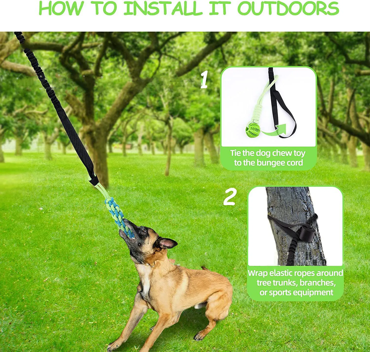 Dog Hanging Bungee Tug Toy Interactive Retractable Tugger Dog Rope Toy With 2 Chew Toys