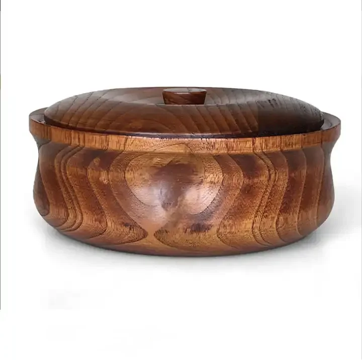 Wooden salad serving bowl with lid