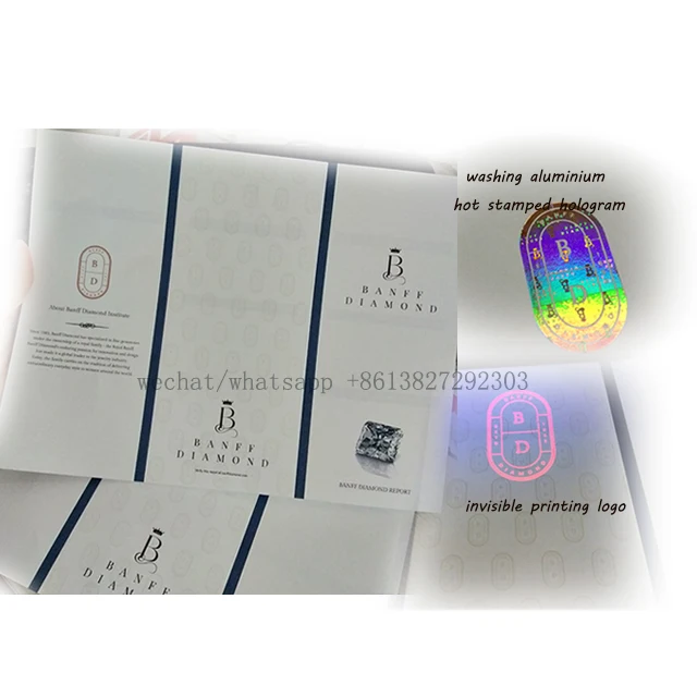 Watermark paper Jewelry  certificate card authenticity of jewelry certificate with hologram hot stamping