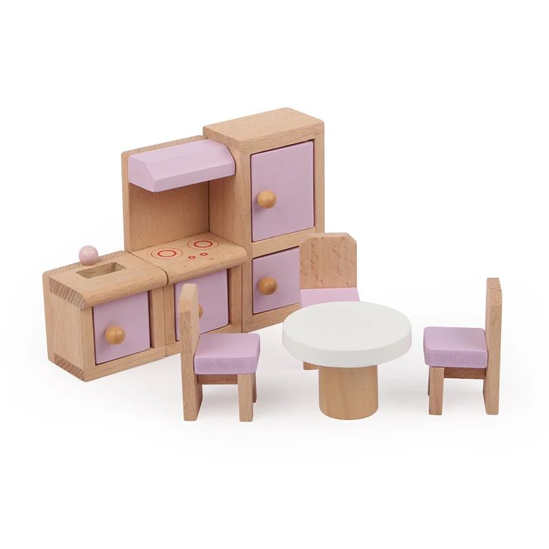 Wood Doll House Furniture Small Toys 22 Pcs Wooden Miniature Furniture for kids