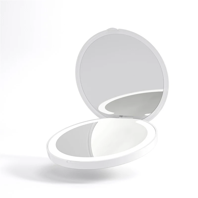 LED Compact Mirror Chargeup Travel Lighted Round Purse Mirrors with 3X Magnifying Glass