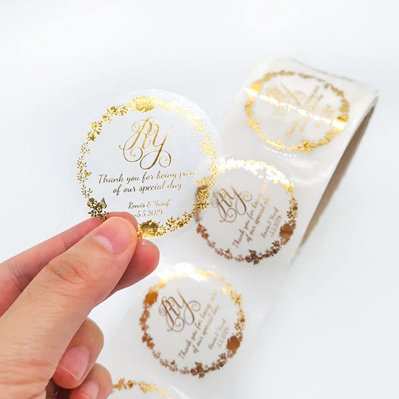 Custom roll logo printing adhesive waterproof gold foil clear vinyl logo label transparent stickers for packaging