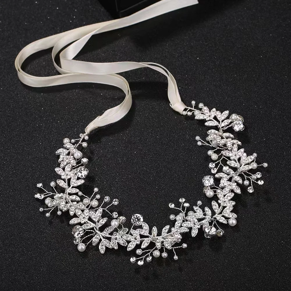Wedding dress accessories leaves rhinestone waist chain handmade alloy pearls with diamonds belt
