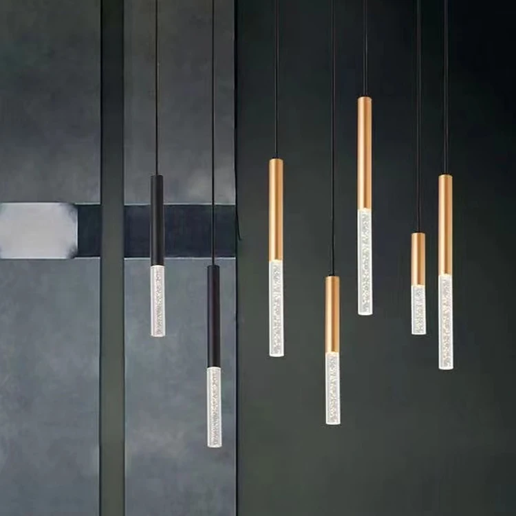 Modern stair chandeliers round glass ring pendant lamp wood ceiling lights hotel villa large long mini led pendant light slim