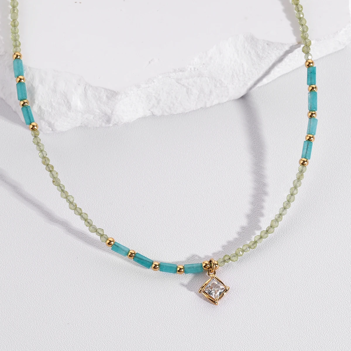 New Hot Selling Natural Stone Seed Beads Zircon Charms Pendant Women Fashion Necklace Jewelry