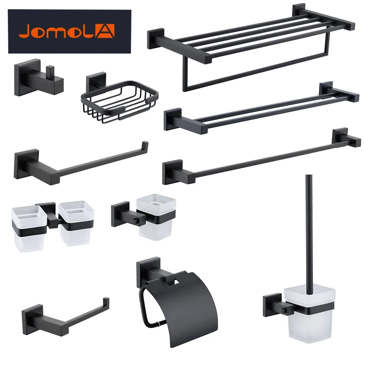 Luxury 5 piece combo black stainless steel bathroom accessories fittings for bathroom