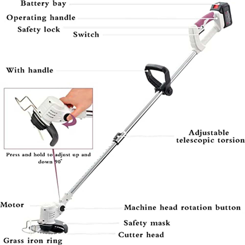 Vertak 21V 4.0Ah Battery Weed Eater Cordless Electric Grass Cutter Machine Brushcutter Power String Trimmer