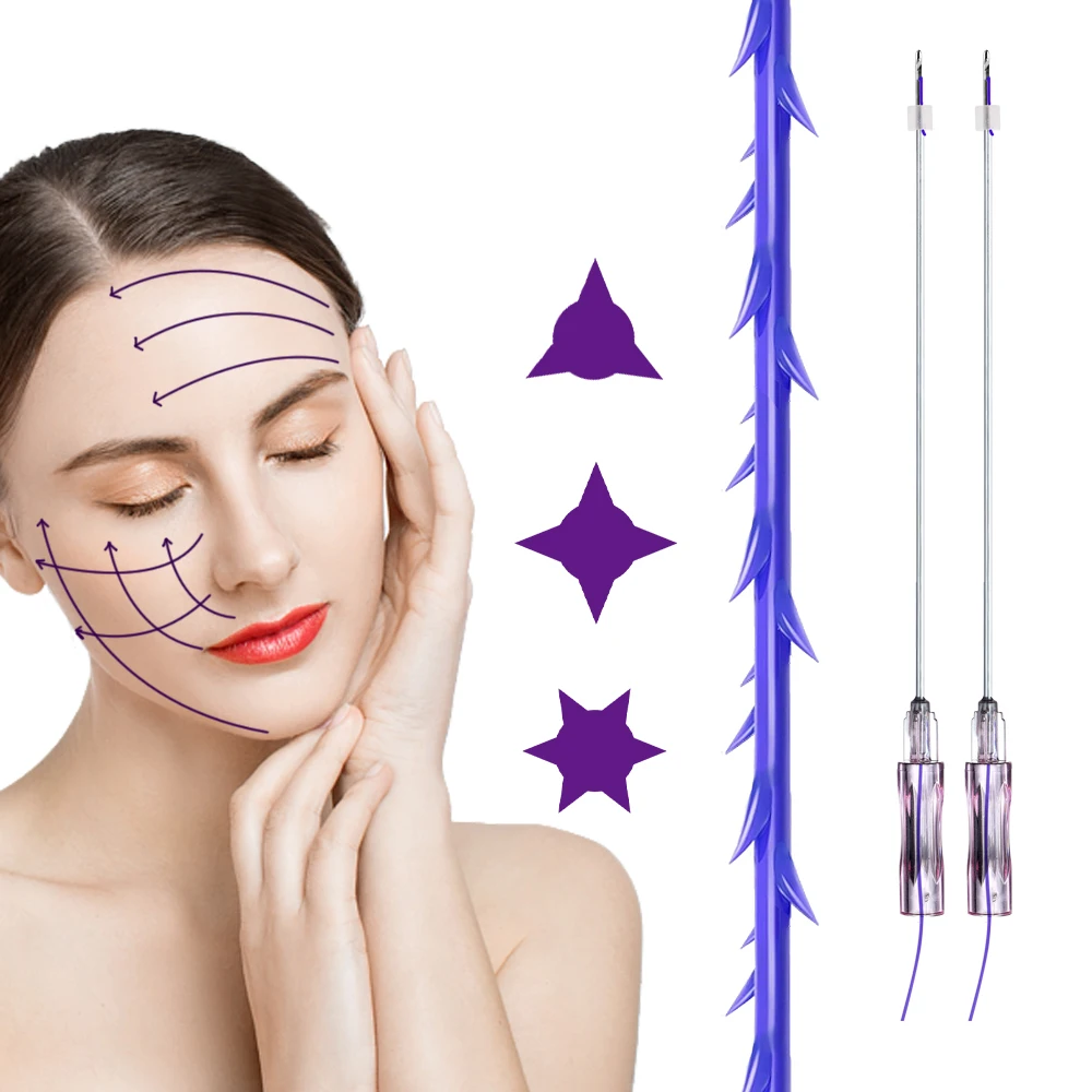 Ce Collagen Face Lift 18G 120mm Blunt w V Line Korea Pdo Thread Hilos Faden 6D Cog