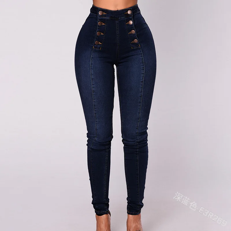 Wholesale Women Elastic Stretch Jeans Denim Pants High Waist Solid Color Trousers Women Pencil Pants Skinny Jeans