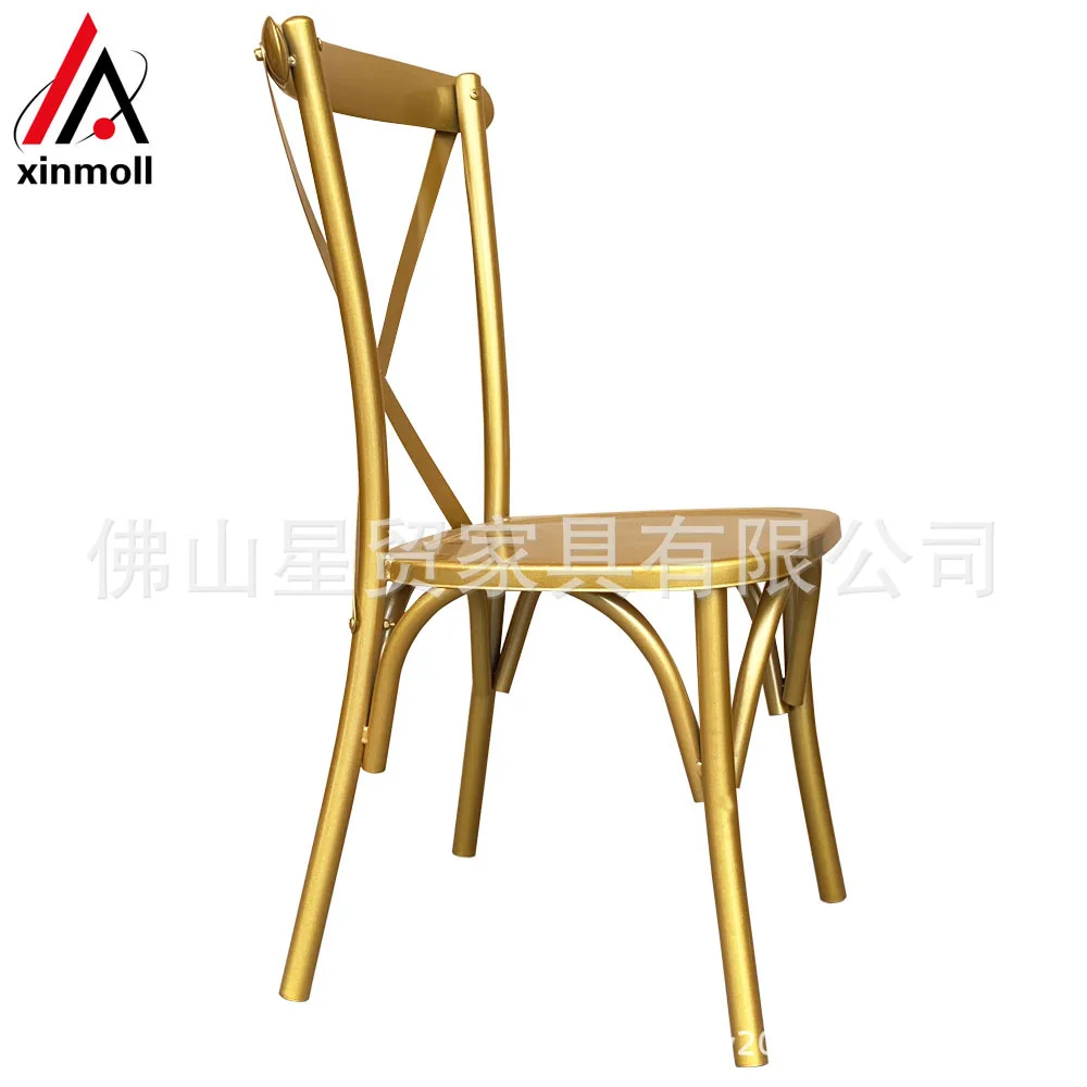 Gold metal wedding chairs cross back event party dining chairs