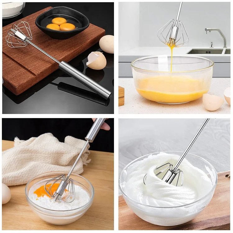 Semi-Automatic Egg Whisk Hand Held Whisk Self Stirring Stainless Steel Beater For Milk Frother,Hand Push Mixer Stirrer,Blending