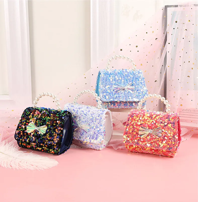 BHY713 cute girls princess 2020 kids purse mini purses and handbags jelly small hand bag sequin bling pearl sling bags