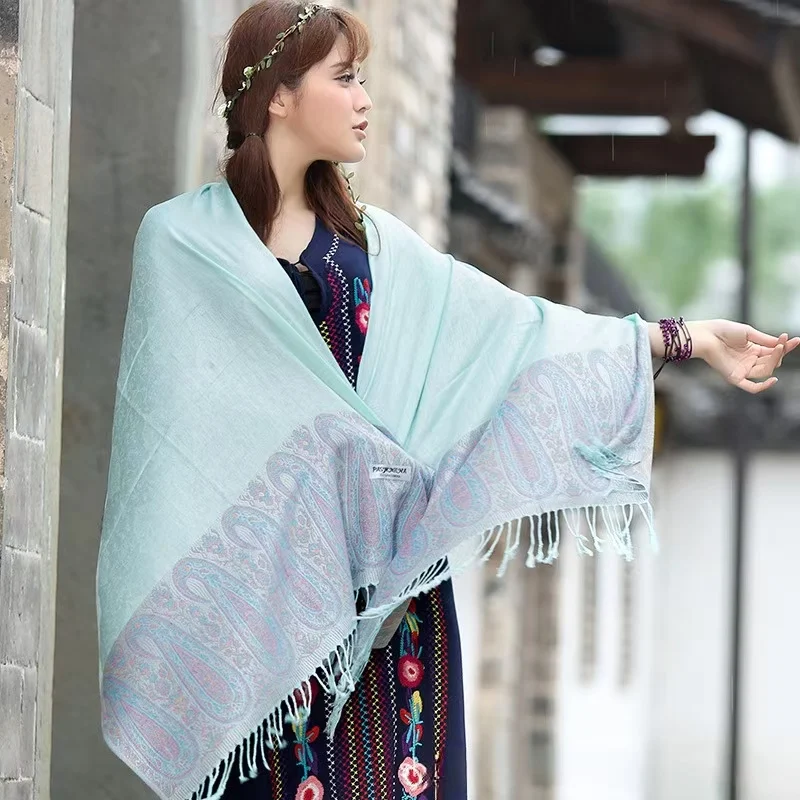 Special Sales Ethnic Shawls for Ladies Delicate Tassel Wrap Blanket Customizable Jacquard Pashmina Factory Direct