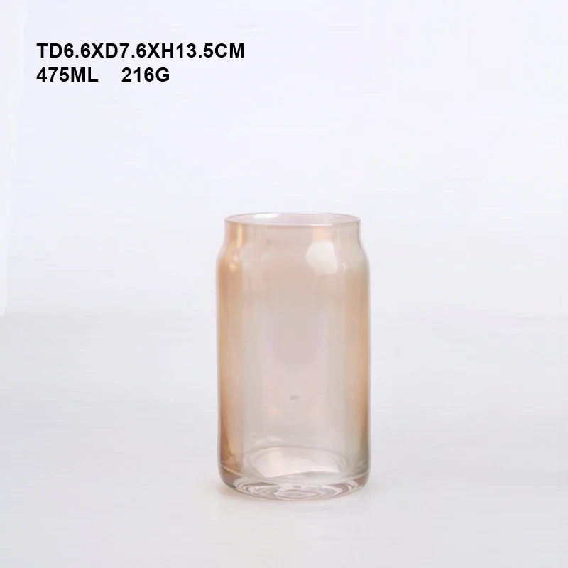 Amazon Trending Product Wholesale Lead Free Colorful 11oz 16oz Iridescent Beer Can Shaped Glass With Bamboo Lid And Straw