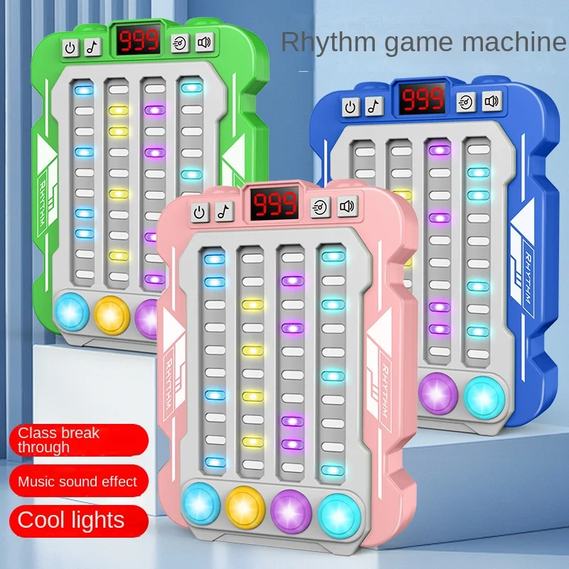 Handheld Rhythm Game Machine Kids Quick Push Puzzle Game Rhythm Machine 6 Levels Rhythm Button Game with Lights