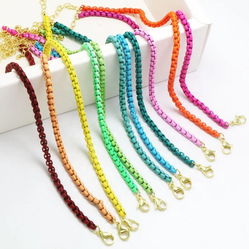 2024 Multi Color Plated Simple Rope Chain Necklace Candy Colorful Fashion Vintage Summer Beach Brass Chain Endless Necklace Gift