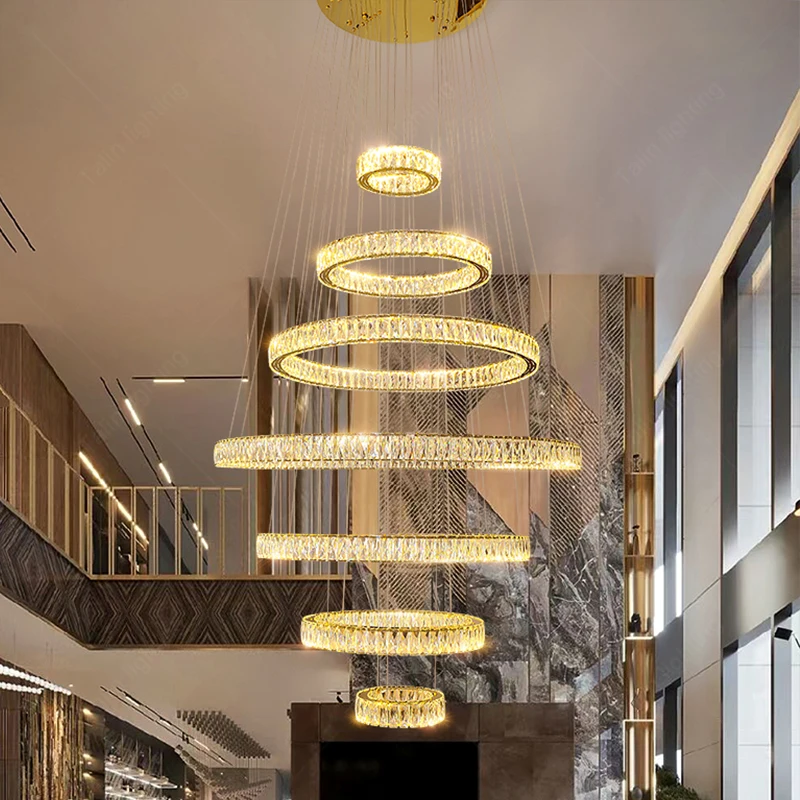 Top Ranking Villa Duplex Living Room Large Pendant Light Modern Light Luxury 7-ring LED Ceiling Apartment Pendant Light