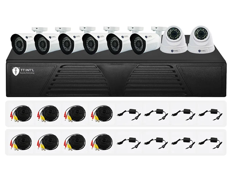  Заводская цена водонепроницаемая камера видеонаблюдения 1080p AHD CCTV DVR KIT 8CH с сетевым кабелем и блоком