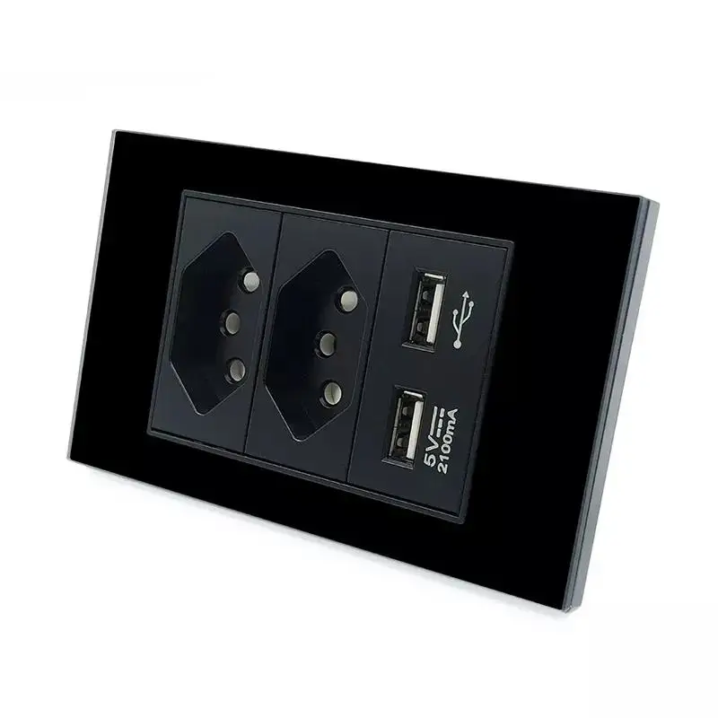 Brazil socket USB 2A fast charging tempered glass panel fireproof material home electrical plug socket