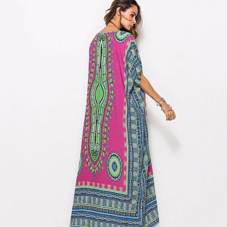 
Rose Red Tribal Printed Maxi Dresses Summer Plunging Neck For Streetshots 