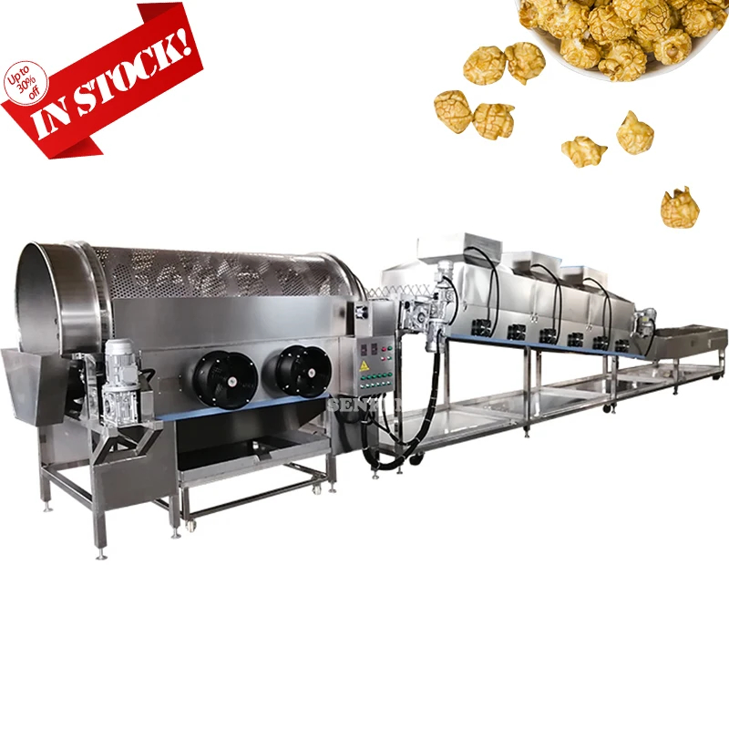 Stainless Steel Seasoning Popcorn Maker Machine Industrial Automatic Caramel Popcorn Production Line