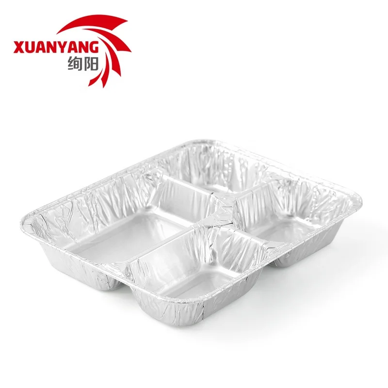 
Custom Printing Logo 4 Compartment Aluminum Foil Food Takeaway Container with Paper Lid 