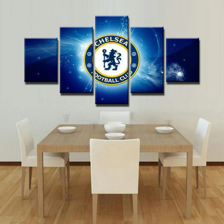 5 Panel Blue Seascape Sunset Oil Painting Print on Canvas Artwork for Modern Living Room Wall