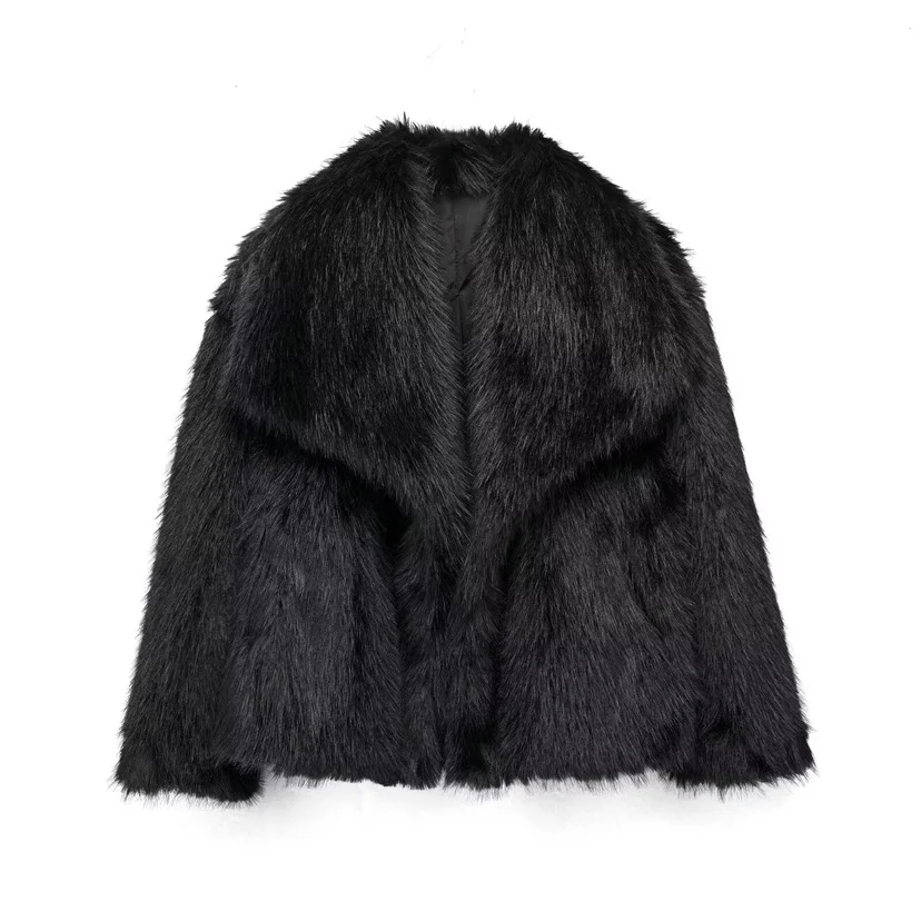 Women 2023 Tops Women Elegant Thick Warm Faux Fur Jackets S-5XL Mink Coats Autumn Winter Fluffy Black Faux Fur Coat