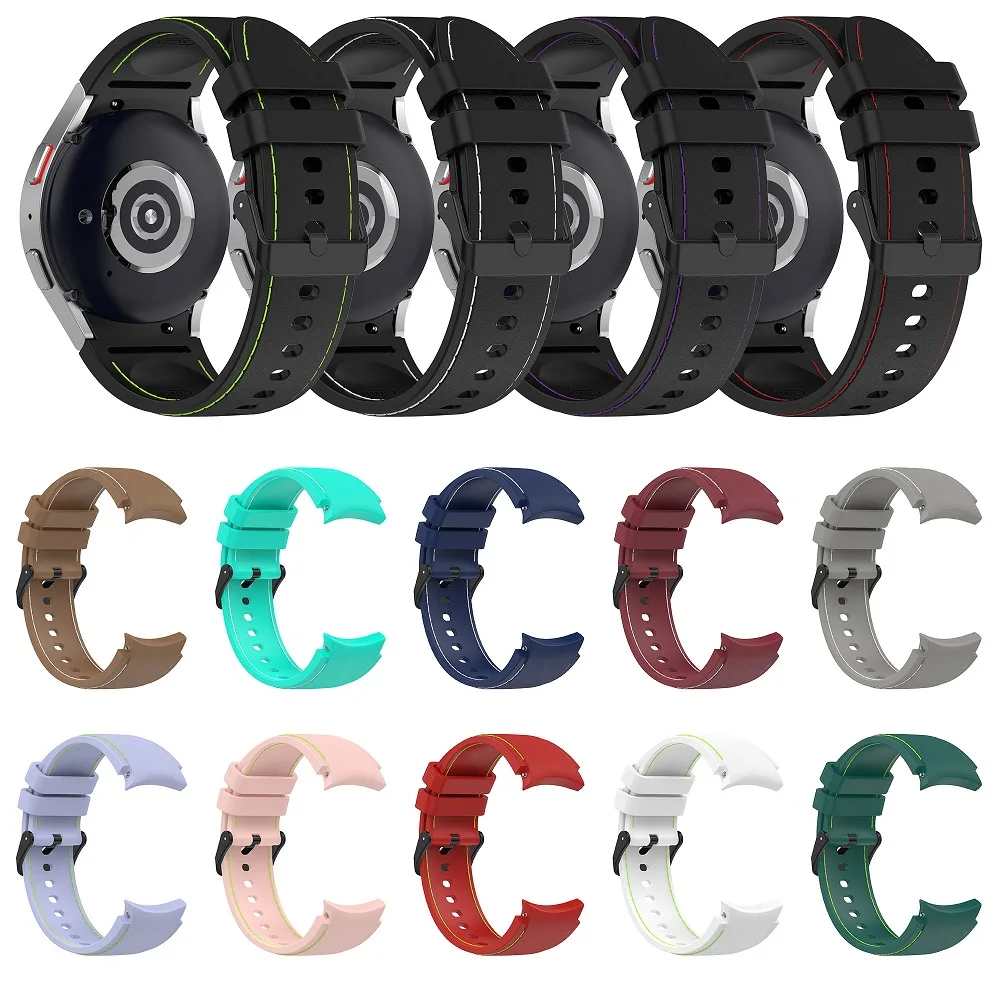 For Samsung Galaxy Watch 5 40 44mm/Watch5 Pro 45mm Smart Watchband Bracelet for Watch 4 leather pattern No Gaps Silicone Strap