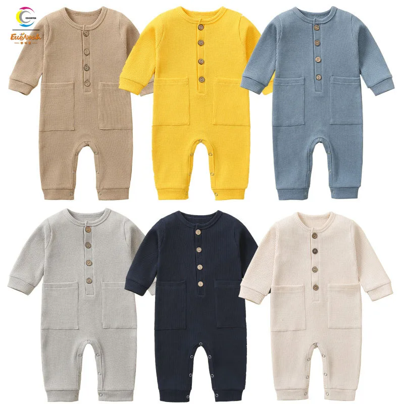 Spring Autumn Newborn Baby Boy Girl Jumpsuit Long Sleeves baby Romper Waffle Solid Color Infant Outfit Clothes