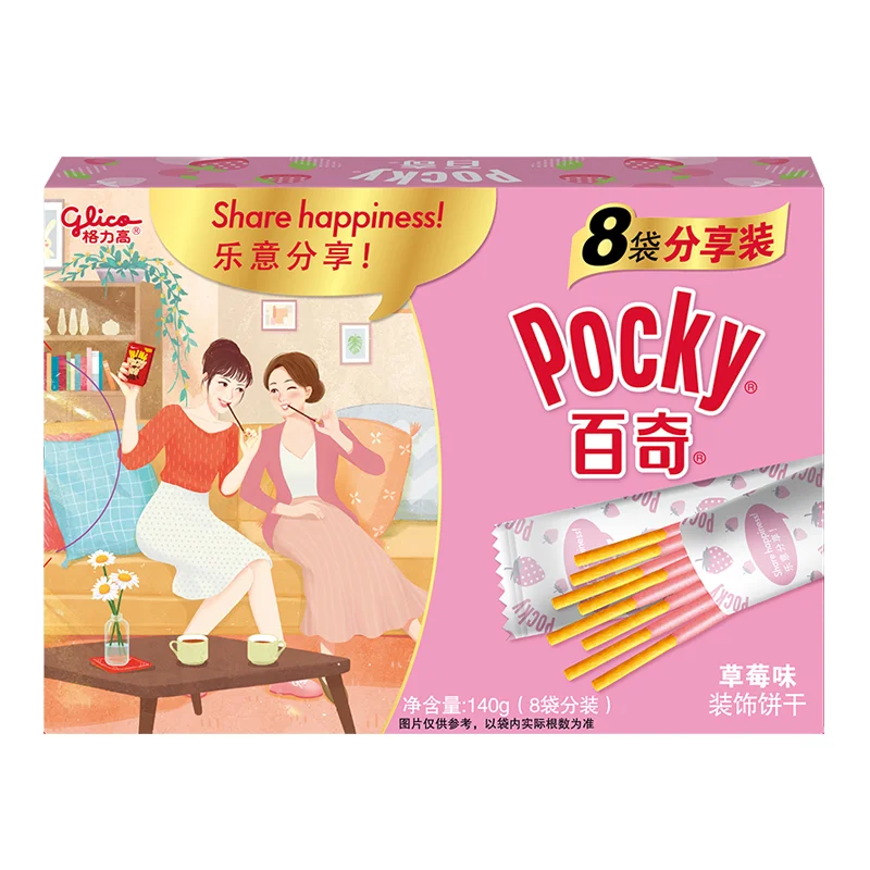 Hot Selling Pocky 140g Chocolate Milk Stick Sweet Cream Fruit Cheese Cream Sandwich Box Rolled Sugar Similar Biscuits Crackers