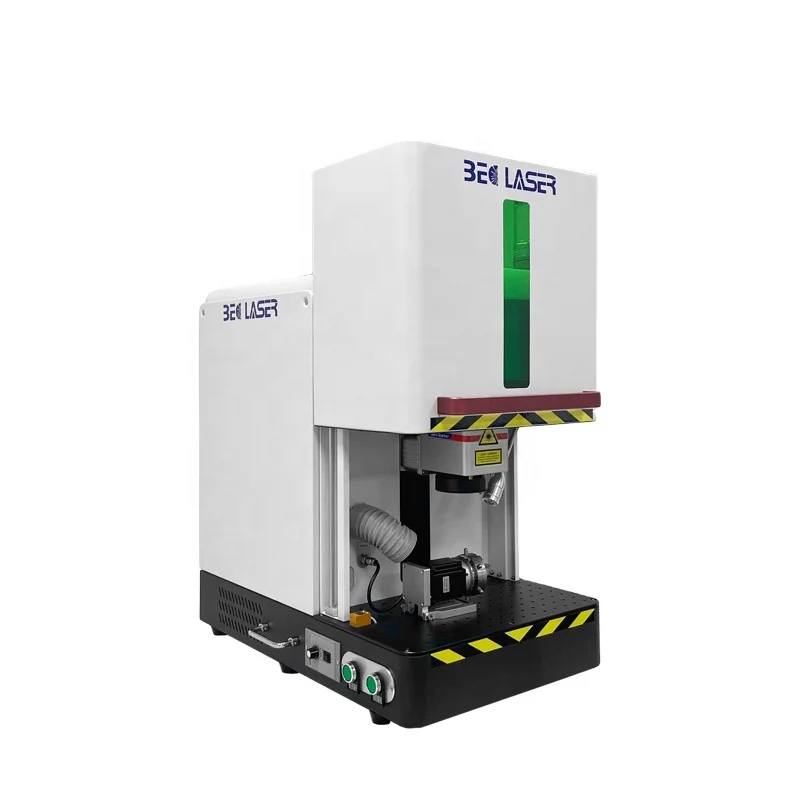 100 watt automatic focus small  enclosed 3d fiber laser marking machine for glass bottle stones name plate gold deep engraving