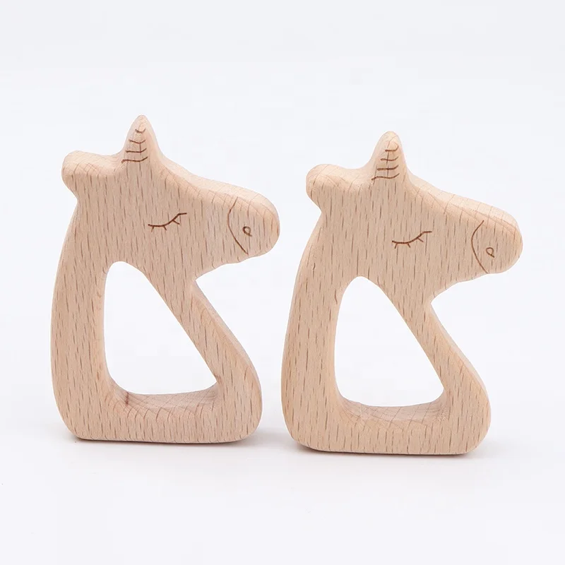 High Quality Diy Jewelry laser engraving Beech Animal Horse Baby Teether Toy Animal wooden teething toy